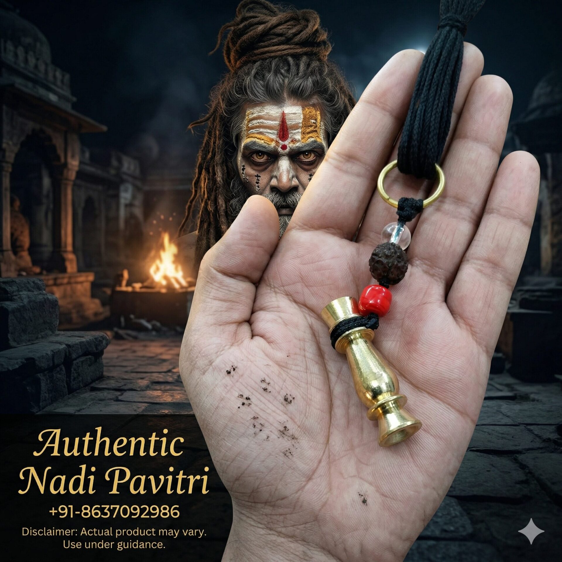 Original Nadi Pavitri Kaccha Janeu | Aghori Nath Sampradaya Brass Nadi, Rudraksha, Sphatik & Munga